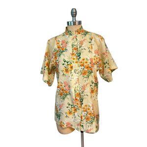 Vintage Sears Hawaiian Fashions Floral Blouse With Mandarin Collar Medium